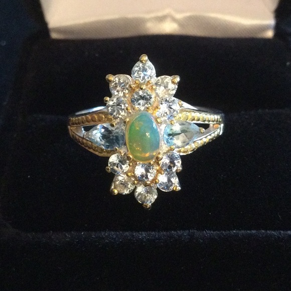 Genuine Fiery Opal & Aquamarine Ring - Picture 5 of 12